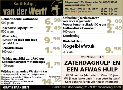 Vacature Zaterdaghulp en een afwas hulp